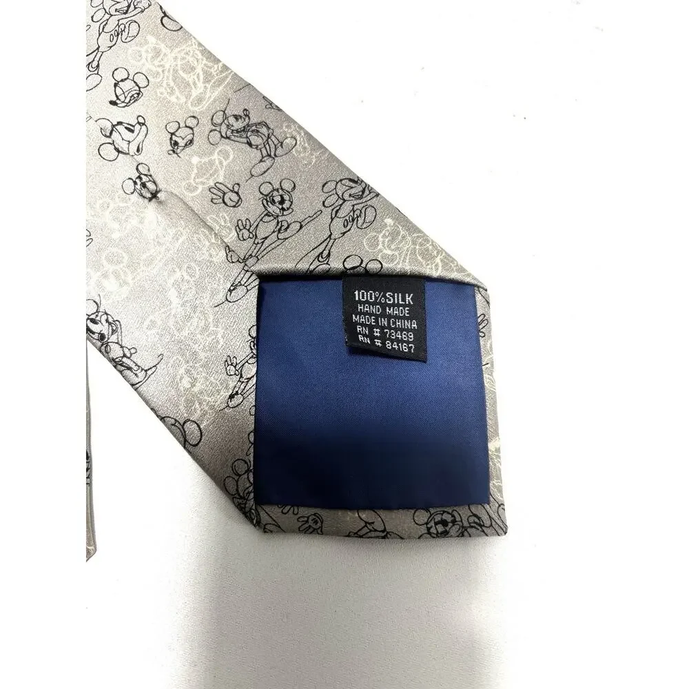 Walt Disney World Tie 100% Silk Mickey Mouse Heads Preloved Silver Grey Gray